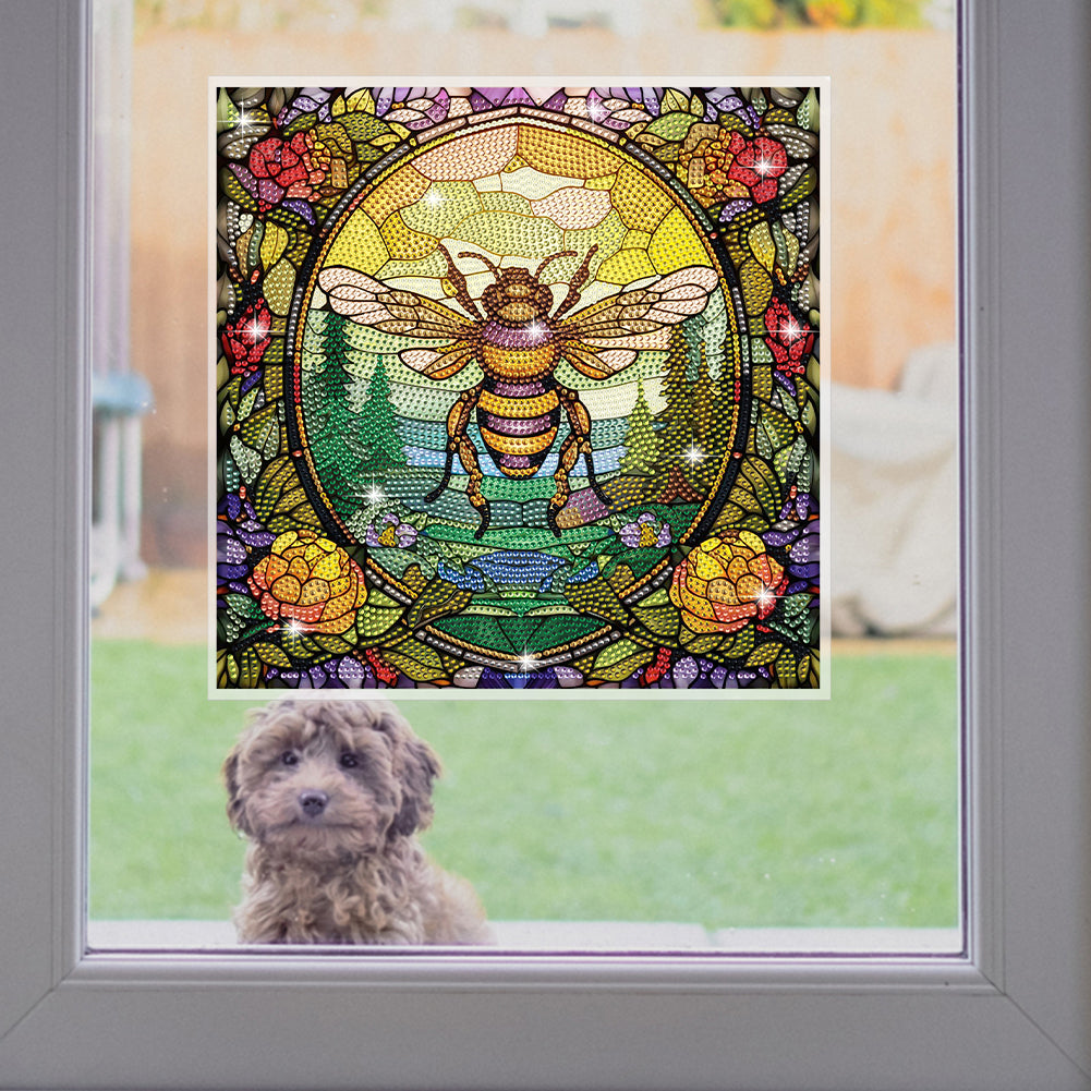 Diamond Painting Sticker Gem Sticker for Kid Gift 30x30cm (Stained Glass Bee)