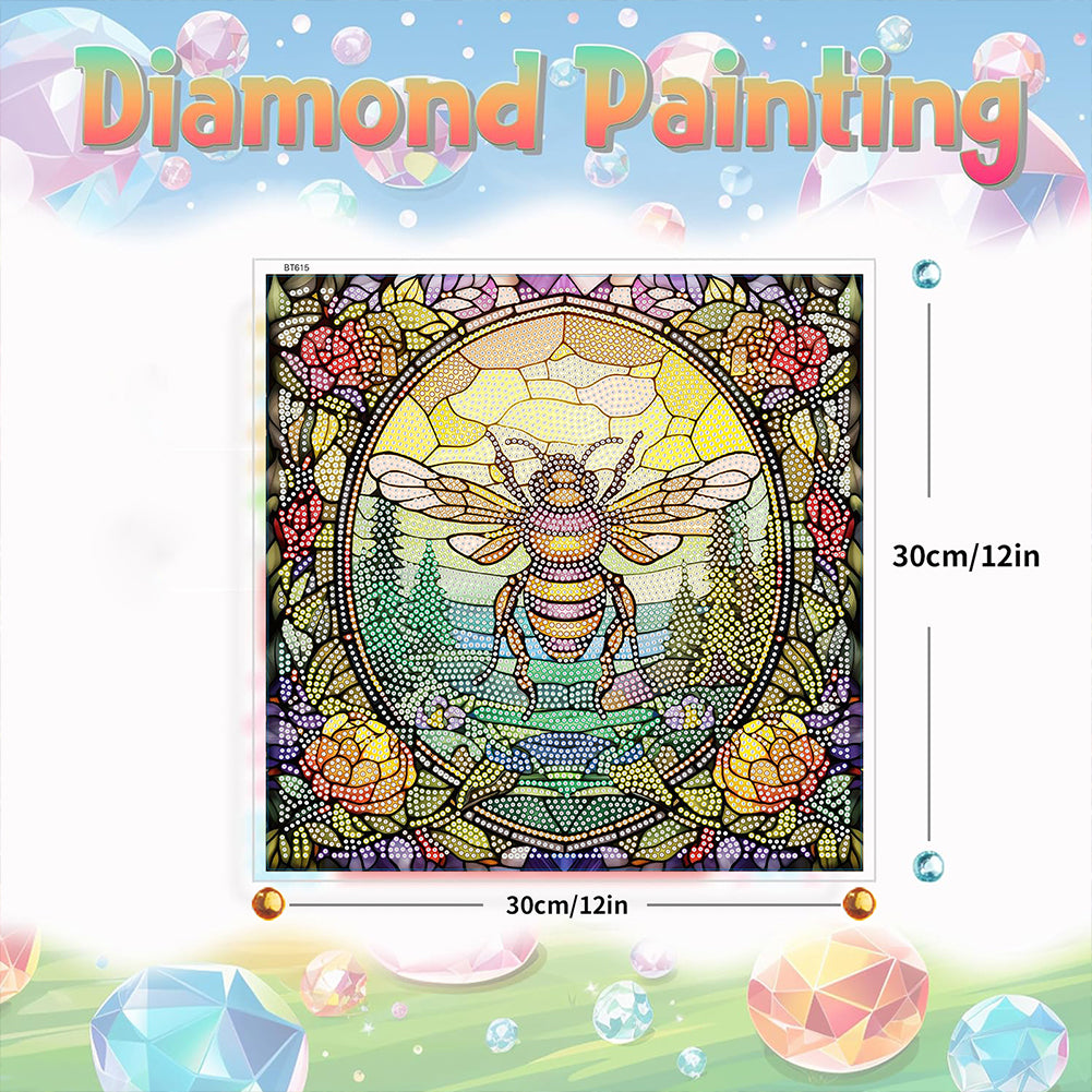 Diamond Painting Sticker Gem Sticker for Kid Gift 30x30cm (Stained Glass Bee)