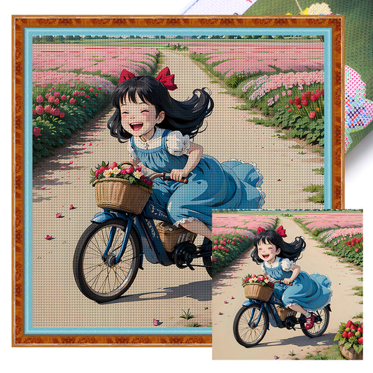 Bicycle Girl - 11CT Stamped Cross Stitch 50*50CM