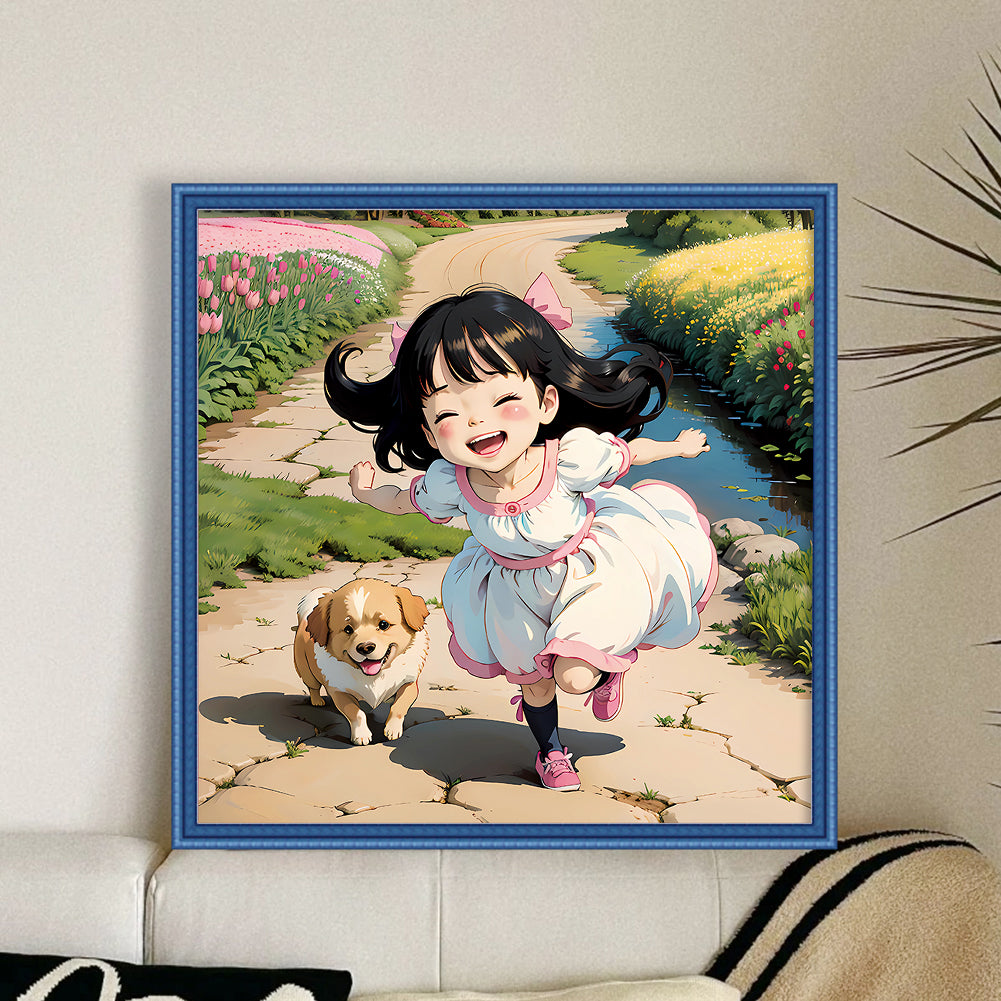 Dog Walking Girl - 11CT Stamped Cross Stitch 50*50CM