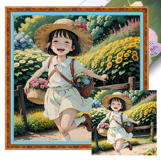 Sunflower Girl - 11CT Stamped Cross Stitch 50*50CM