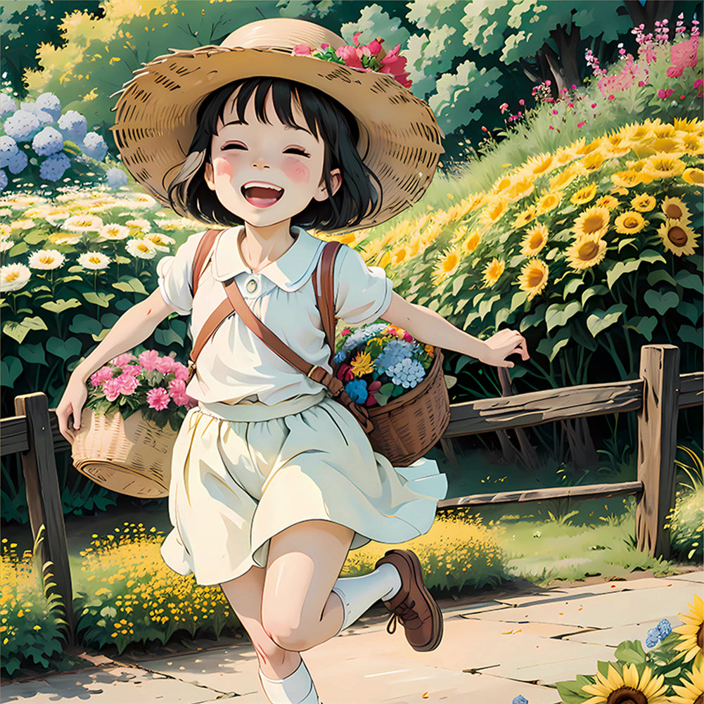 Sunflower Girl - 11CT Stamped Cross Stitch 50*50CM