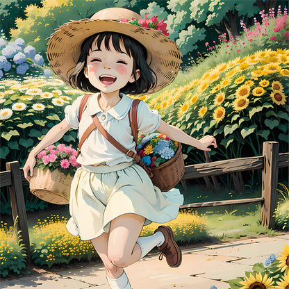 Sunflower Girl - 11CT Stamped Cross Stitch 50*50CM