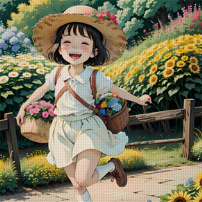 Sunflower Girl - 11CT Stamped Cross Stitch 50*50CM