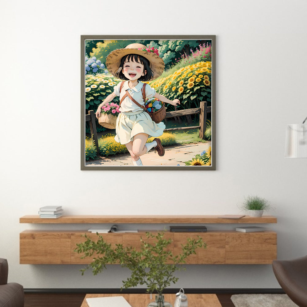 Sunflower Girl - 11CT Stamped Cross Stitch 50*50CM