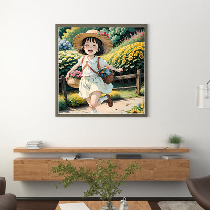 Sunflower Girl - 11CT Stamped Cross Stitch 50*50CM