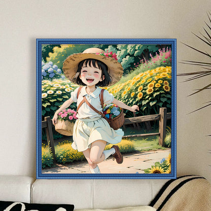 Sunflower Girl - 11CT Stamped Cross Stitch 50*50CM