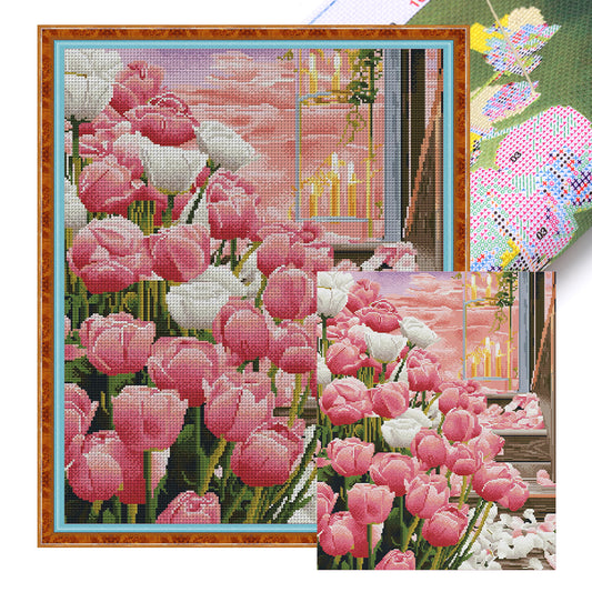 Candlelight Tulips - 11CT Stamped Cross Stitch 53*66CM