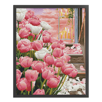 Candlelight Tulips - 11CT Stamped Cross Stitch 53*66CM