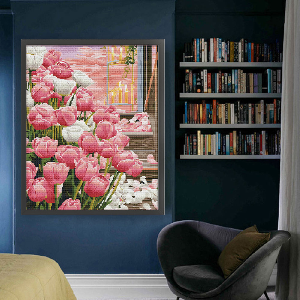 Candlelight Tulips - 11CT Stamped Cross Stitch 53*66CM
