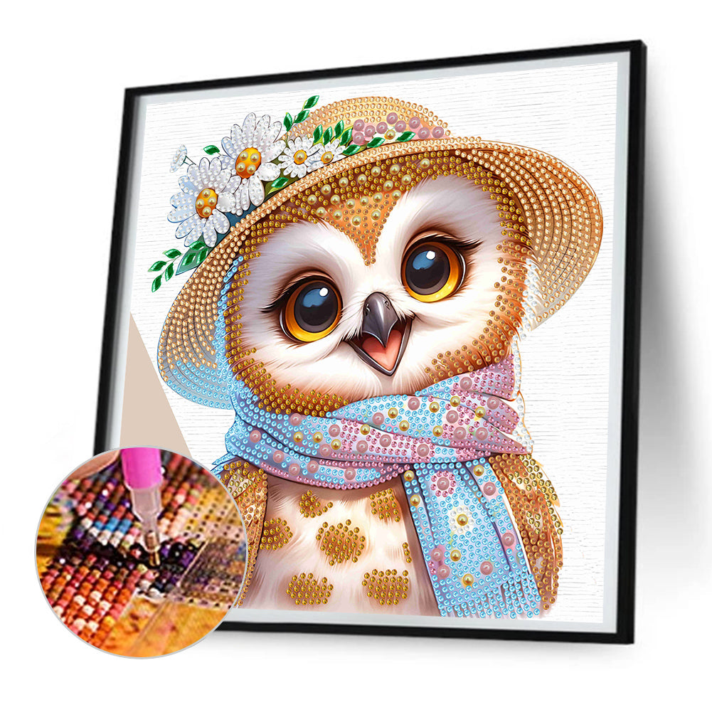 Little Owl Wearing Flower - Special Shaped Drill Diamond Painting 30*30CM