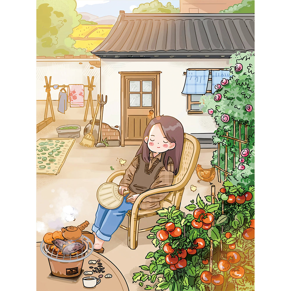 Courtyard Girl - 11CT Stamped Cross Stitch 54*70CM