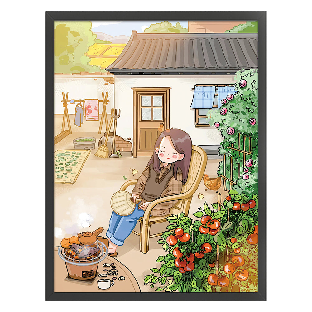 Courtyard Girl - 11CT Stamped Cross Stitch 54*70CM