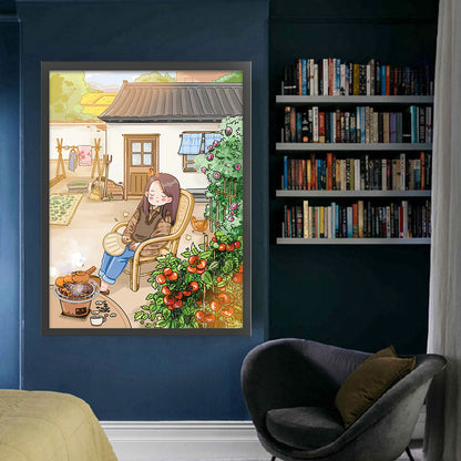 Courtyard Girl - 11CT Stamped Cross Stitch 54*70CM