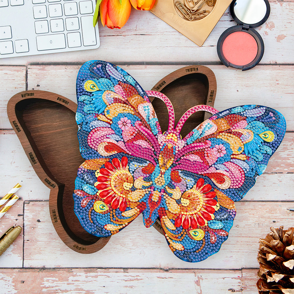Wood DIY Diamond Painting Jewelry Organizer Box Kit for Adults Kids (Butterfly)