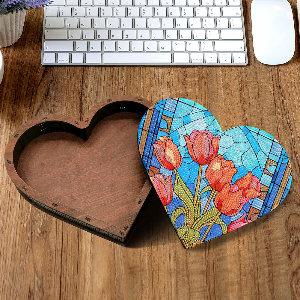 Wood DIY Diamond Painting Jewelry Organizer Box Kit for Adults Kids (Tulip)