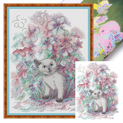 Early Spring Kitten - 14CT Stamped Cross Stitch 31*41CM(Joy Sunday)