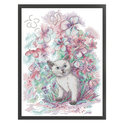 Early Spring Kitten - 14CT Stamped Cross Stitch 31*41CM(Joy Sunday)