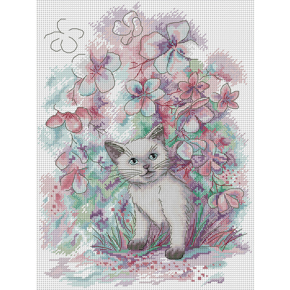 Early Spring Kitten - 14CT Stamped Cross Stitch 31*41CM(Joy Sunday)