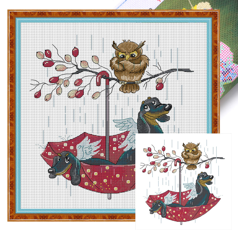 Owl And Angel Dog - 14CT Stamped Cross Stitch 40*42CM(Joy Sunday)