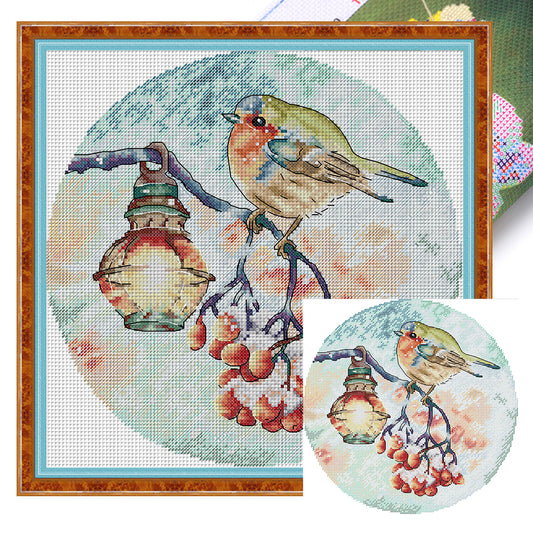 Frosty Night Lantern Bird - 14CT Stamped Cross Stitch 31*31CM(Joy Sunday)