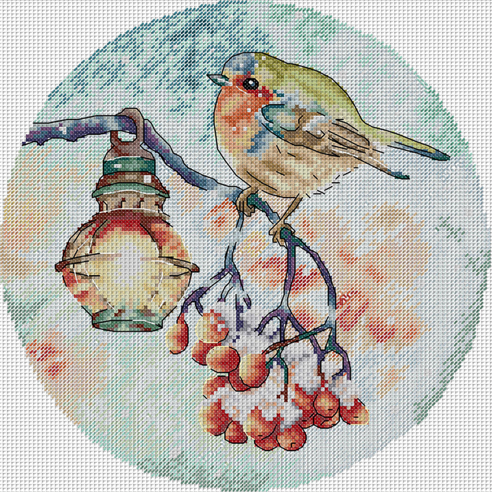 Frosty Night Lantern Bird - 14CT Stamped Cross Stitch 31*31CM(Joy Sunday)