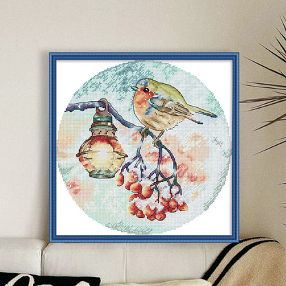 Frosty Night Lantern Bird - 14CT Stamped Cross Stitch 31*31CM(Joy Sunday)