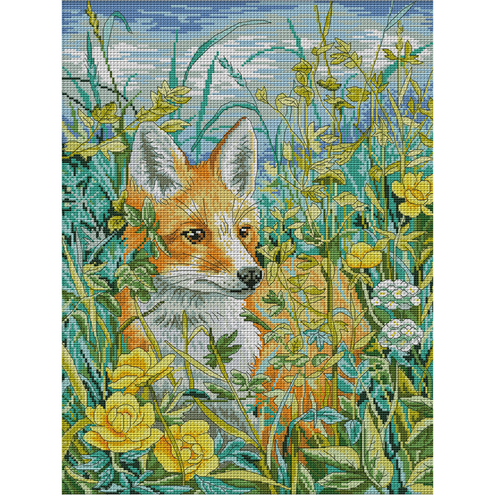 Fox In Flowers - 11CT Stamped Cross Stitch 48*63CM(Joy Sunday)