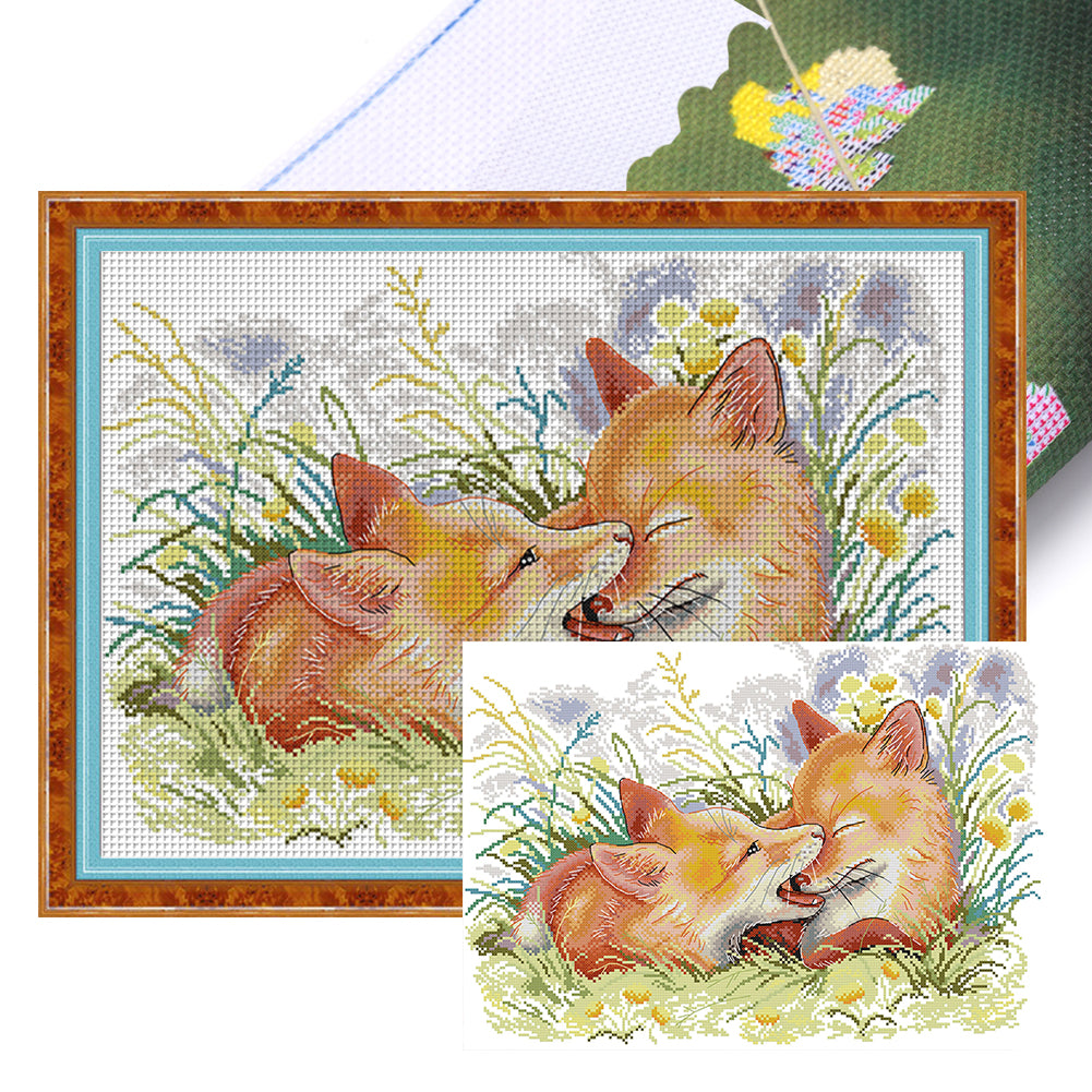 Two Playful Foxes - 11CT Stamped Cross Stitch 61*44CM(Joy Sunday)