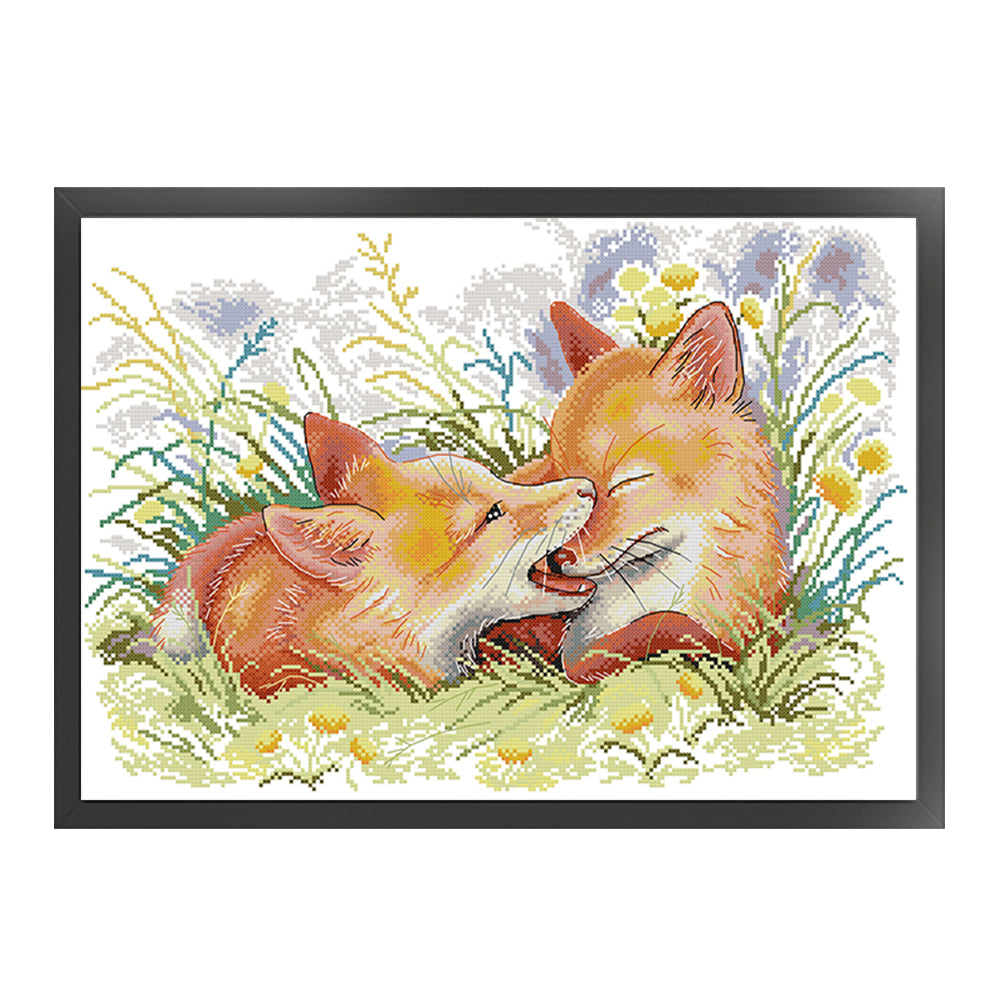 Two Playful Foxes - 11CT Stamped Cross Stitch 61*44CM(Joy Sunday)