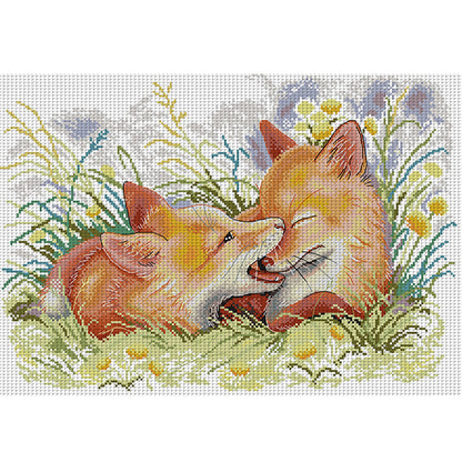 Two Playful Foxes - 11CT Stamped Cross Stitch 61*44CM(Joy Sunday)