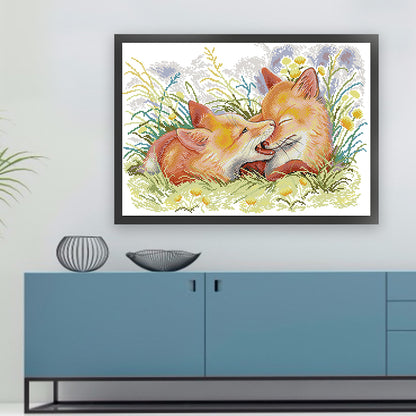 Two Playful Foxes - 11CT Stamped Cross Stitch 61*44CM(Joy Sunday)