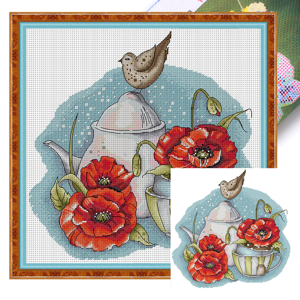 Flower Story - 14CT Stamped Cross Stitch 37*37CM(Joy Sunday)