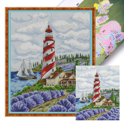 Lighthouse And Lavender - 14CT Stamped Cross Stitch 36*44CM(Joy Sunday)