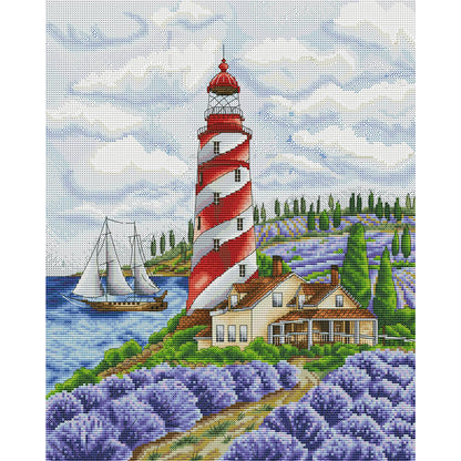 Lighthouse And Lavender - 14CT Stamped Cross Stitch 36*44CM(Joy Sunday)