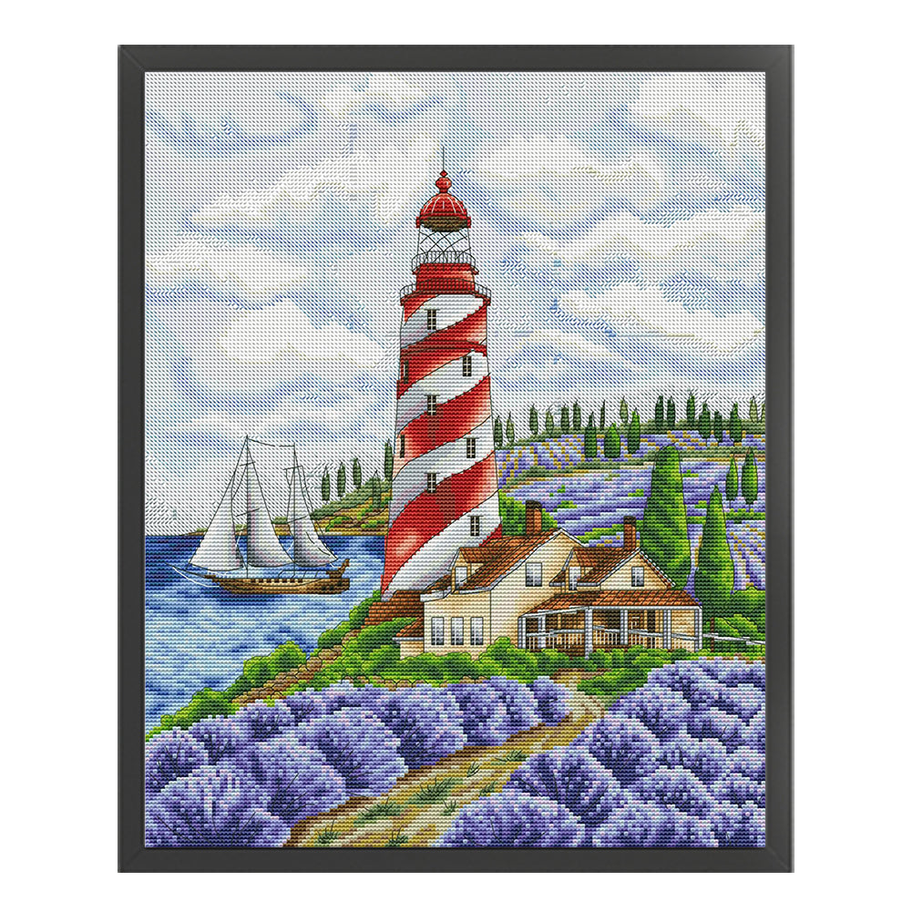 Lighthouse And Lavender - 14CT Stamped Cross Stitch 36*44CM(Joy Sunday)