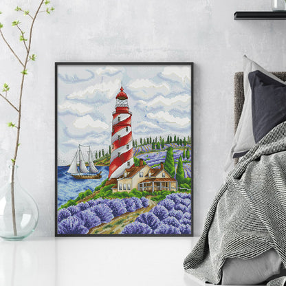 Lighthouse And Lavender - 14CT Stamped Cross Stitch 36*44CM(Joy Sunday)