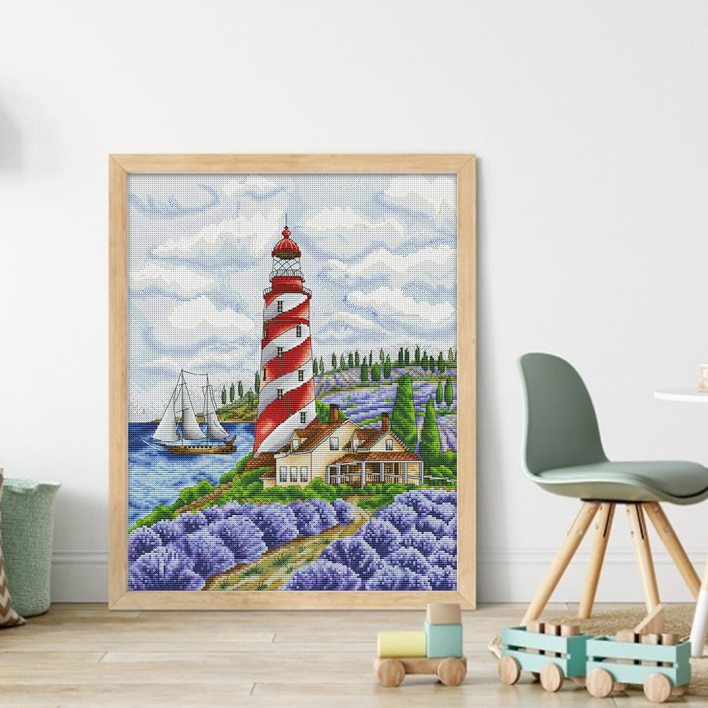 Lighthouse And Lavender - 14CT Stamped Cross Stitch 36*44CM(Joy Sunday)