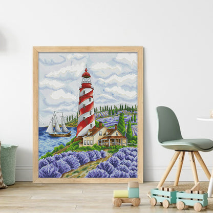 Lighthouse And Lavender - 14CT Stamped Cross Stitch 36*44CM(Joy Sunday)