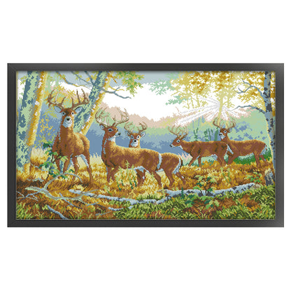 Five Deer In The Forest - 11CT Stamped Cross Stitch 77*52CM(Joy Sunday)