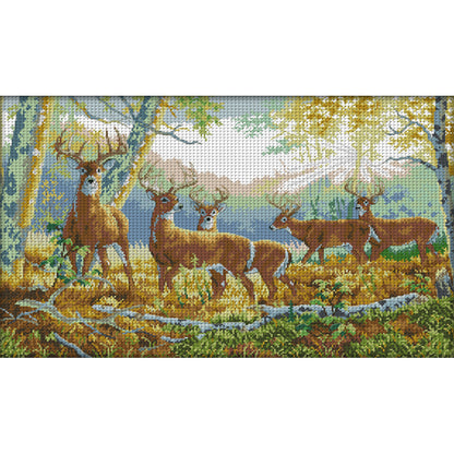 Five Deer In The Forest - 11CT Stamped Cross Stitch 77*52CM(Joy Sunday)