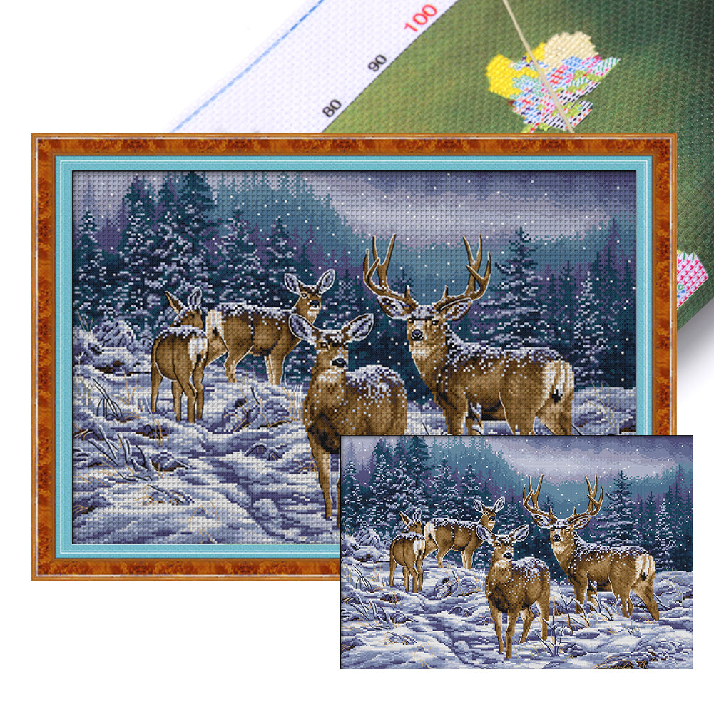 Deer Herd In Winter - 11CT Stamped Cross Stitch 68*48CM(Joy Sunday)