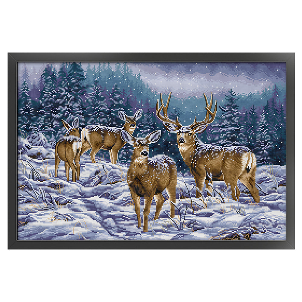 Deer Herd In Winter - 11CT Stamped Cross Stitch 68*48CM(Joy Sunday)