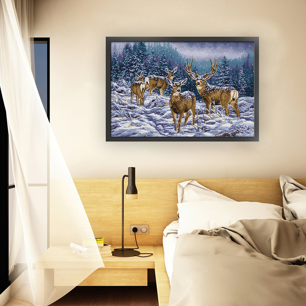 Deer Herd In Winter - 11CT Stamped Cross Stitch 68*48CM(Joy Sunday)