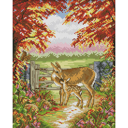 Warm Deer Mother And Son - 11CT Stamped Cross Stitch 36*42CM(Joy Sunday)