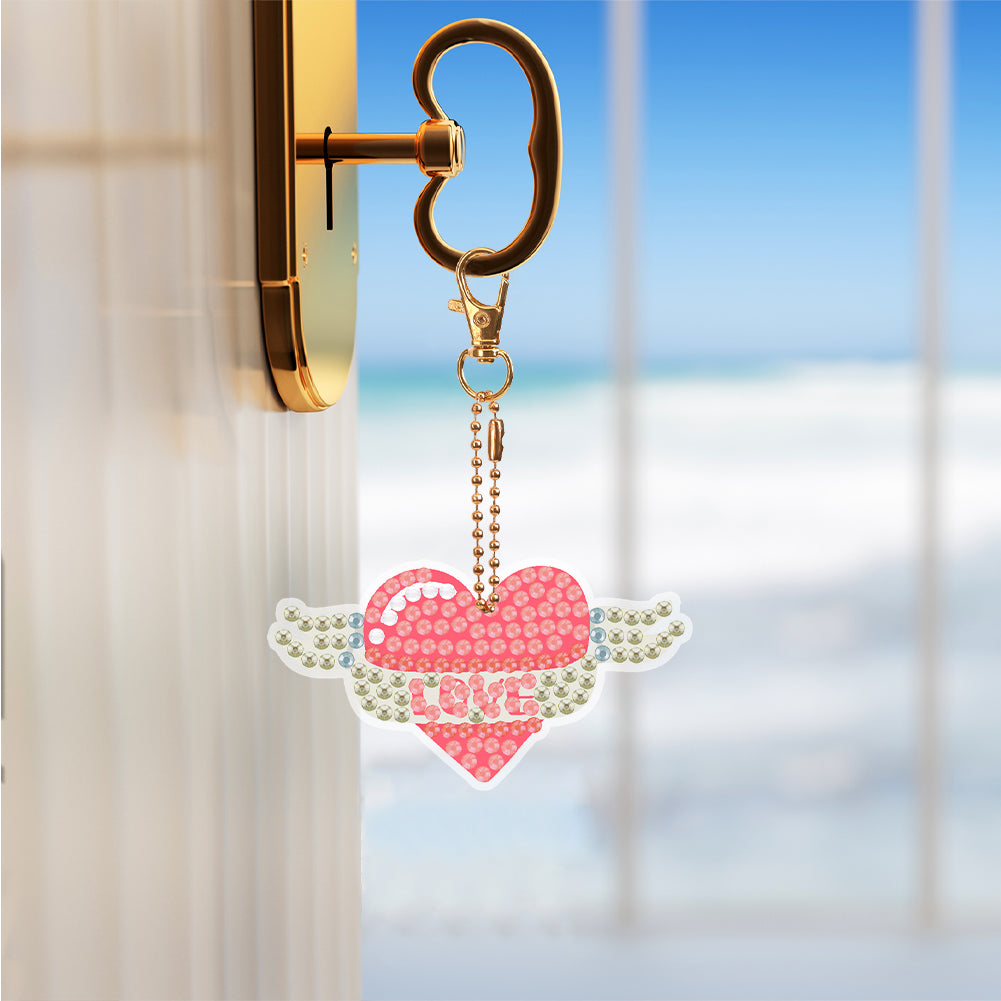 14 Pcs Valentines Day Rainbow Double Sided Diamond Painting Art Keychain Pendant