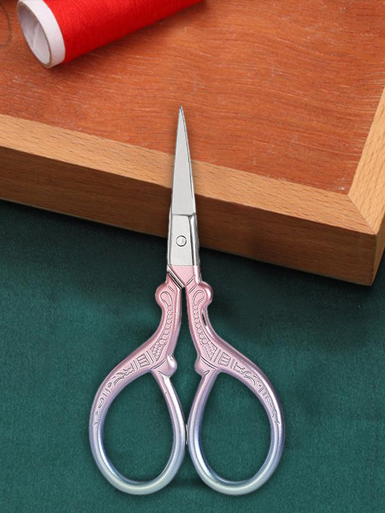 Vintage European Style Scissor Embroidery Scissor 9x4.6cm(Pink Green Sharp Head)