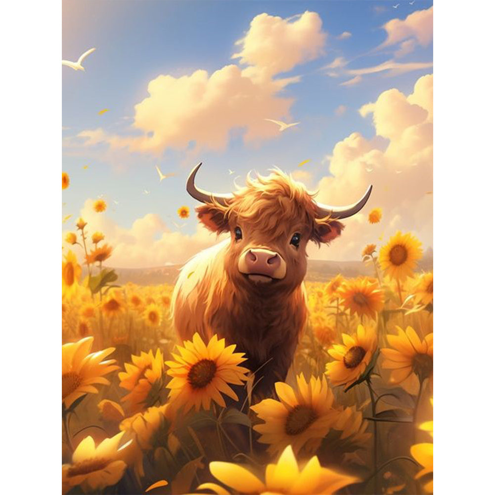 Cows In The Sunflower Field - Full Round Drill Diamond Painting 30*40CM