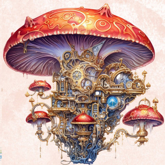 Steampunk Mushroom House - Full Round Drill Diamond Painting 30*30CM