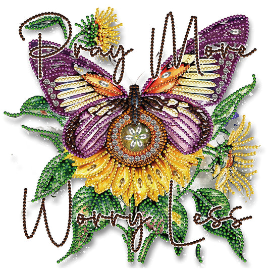 Butterfly Sunflower Calligraphy And Painting - Special Shaped Drill Diamond Painting 30*30CM